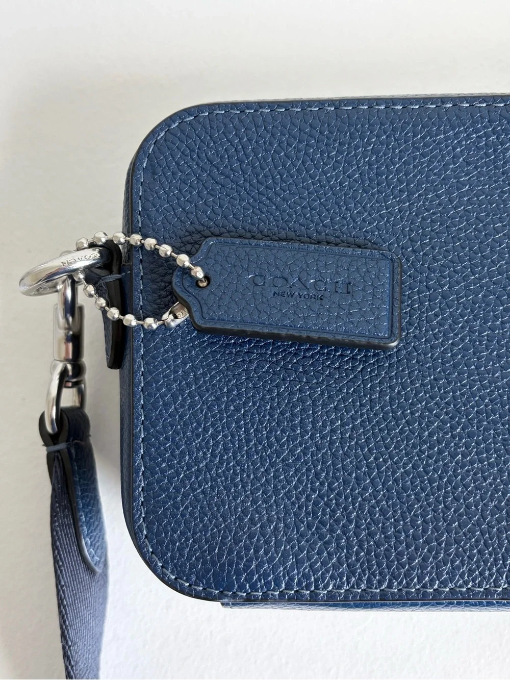 Coach Navy Fabric Interior with Tan Leather Creed Patch